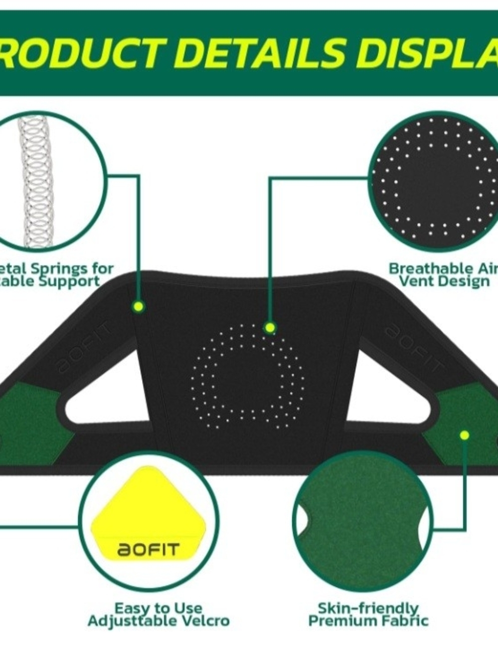AOFIT Adjustable Knee Brace Support w/ Side Springs Black Green 3XL NEW - Picture 4 of 4